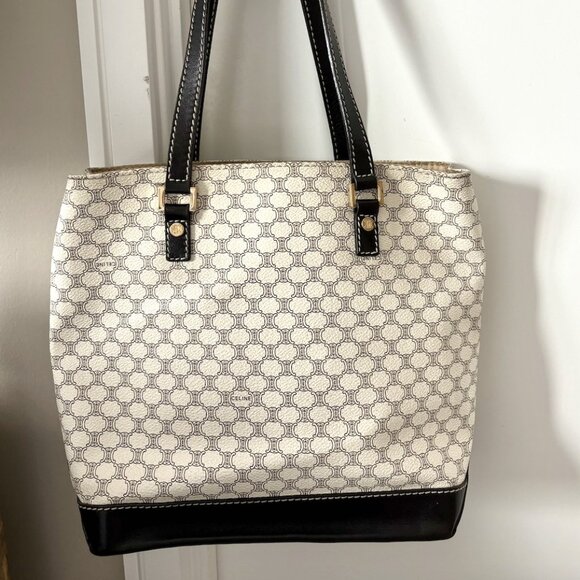 Celine White and Black Geometric Tote Bag - Picture 1 of 11